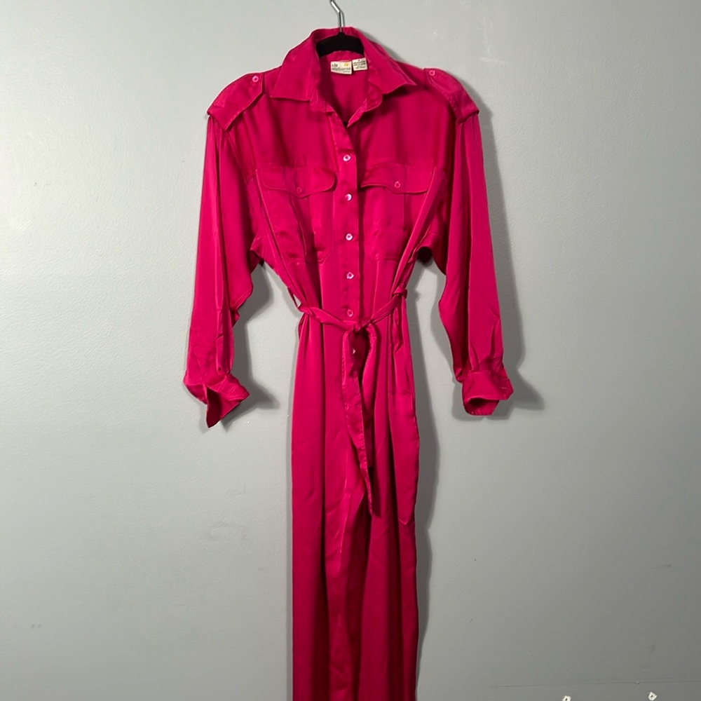 Liz Claiborne Pink Satin Jumpsuit Belted size 4 vintage